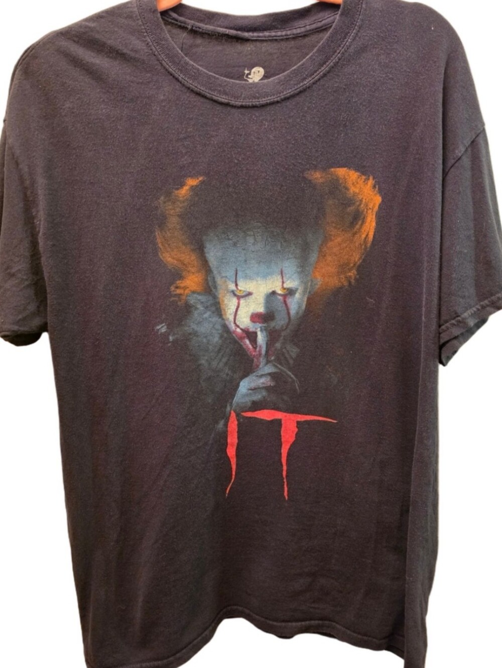 IT Pennywise Clown Horror Movie Graphic T-Shirt Black Faded Cotton L